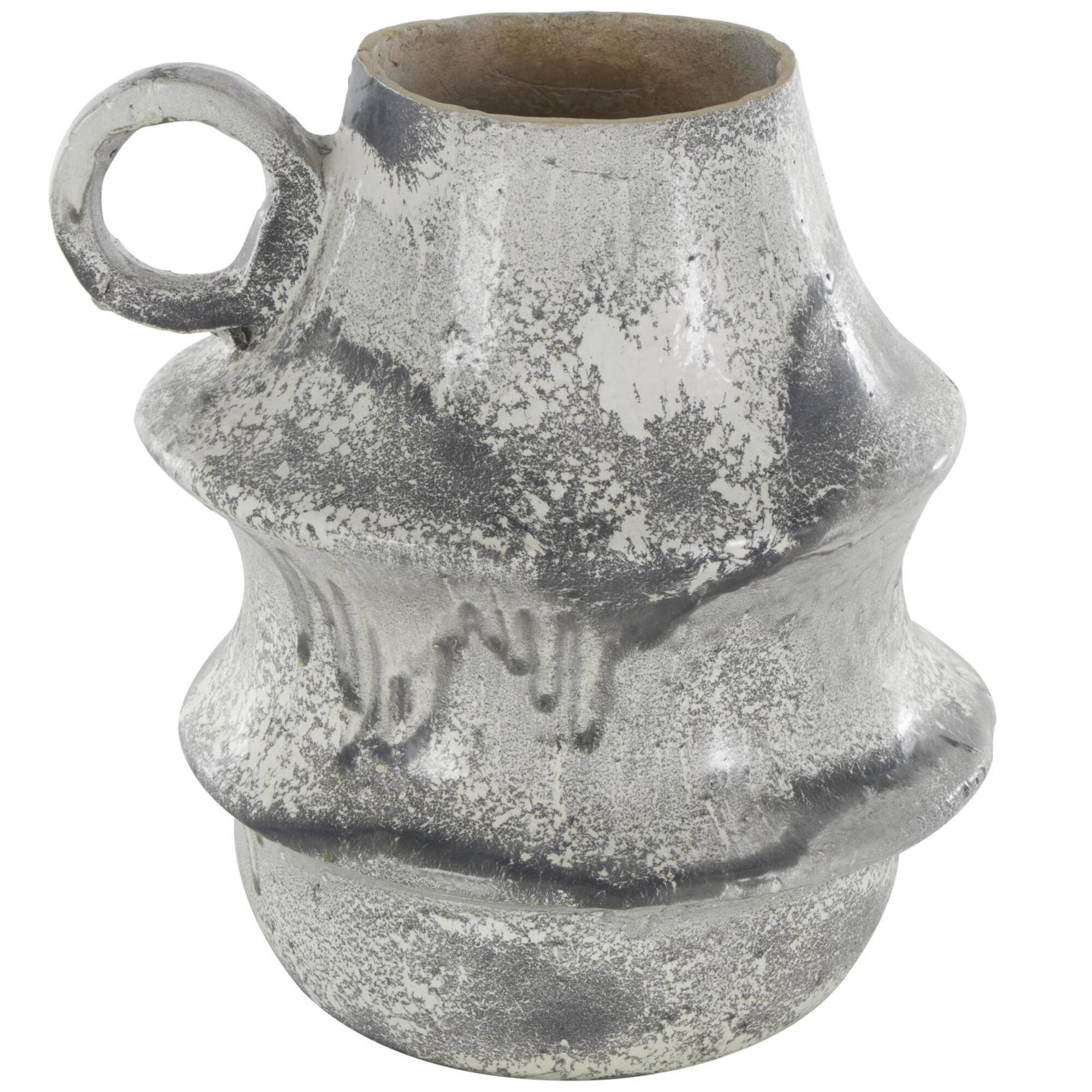 15" Light Gray Textured Paper Mache Fluted Vase with Ring Handle